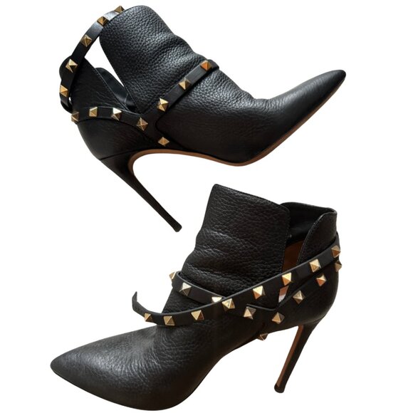 Valentino Shoes - Valentino Black/Gold Rockstud Boots (Size 7)